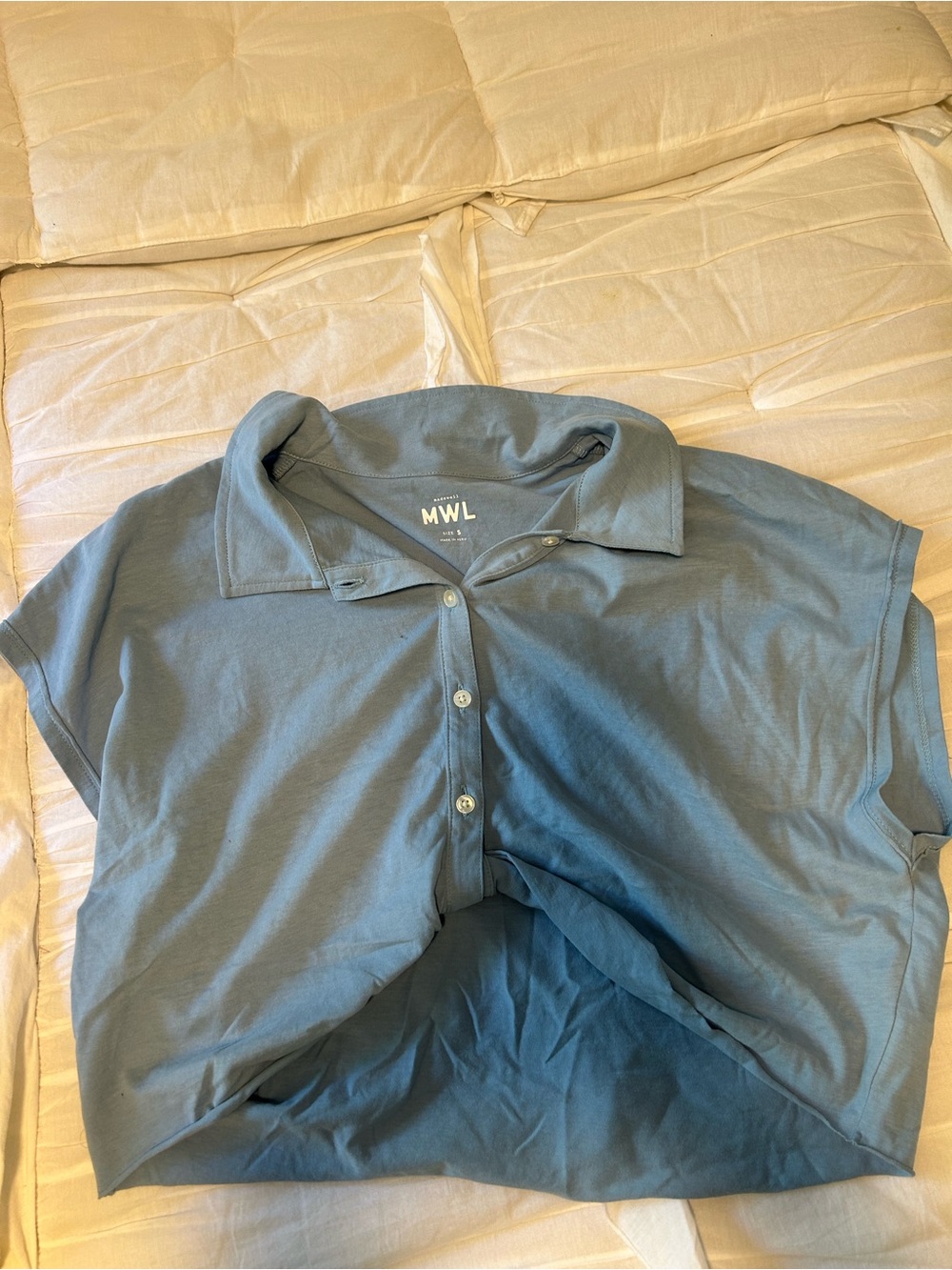 MWL Blue Button-Up Polo Crop Top